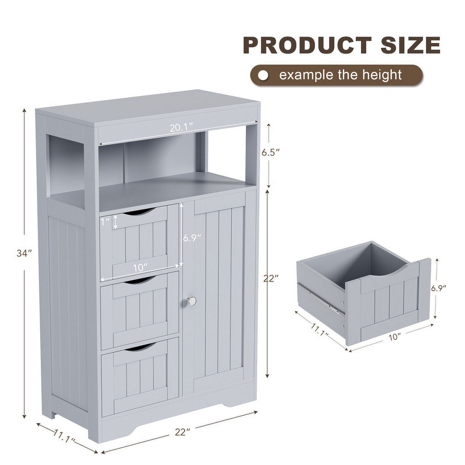 Homall Wood Bathroom Floor Cabinet with 3 Drawers and 1 Cupboard Free Standing Storage Organizer Hallway Entryway Cabinet for Living Room Kitchen, Gray