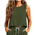 thumbnail image 2 of SSZMDLB Women Sleeveless Crop Top Round Neck Solid Basic Tank Top Casual Summer Tops Slim Fit Holiday Outfits Workout Clothes, Army Green M, 2 of 9