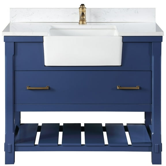Georgia 42" Single Bathroom Vanity Set in Jewelry Blue and Aosta White Composite Stone Top with White Farmhouse Basin without Mirror