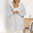 thumbnail image 2 of Kaemgyyd Women's Plush Bathrobe Fashion Color Block Oversized Hooded Housecoat Winter Warm Full Zip Sherpa Fleece Loungewear, 2 of 7