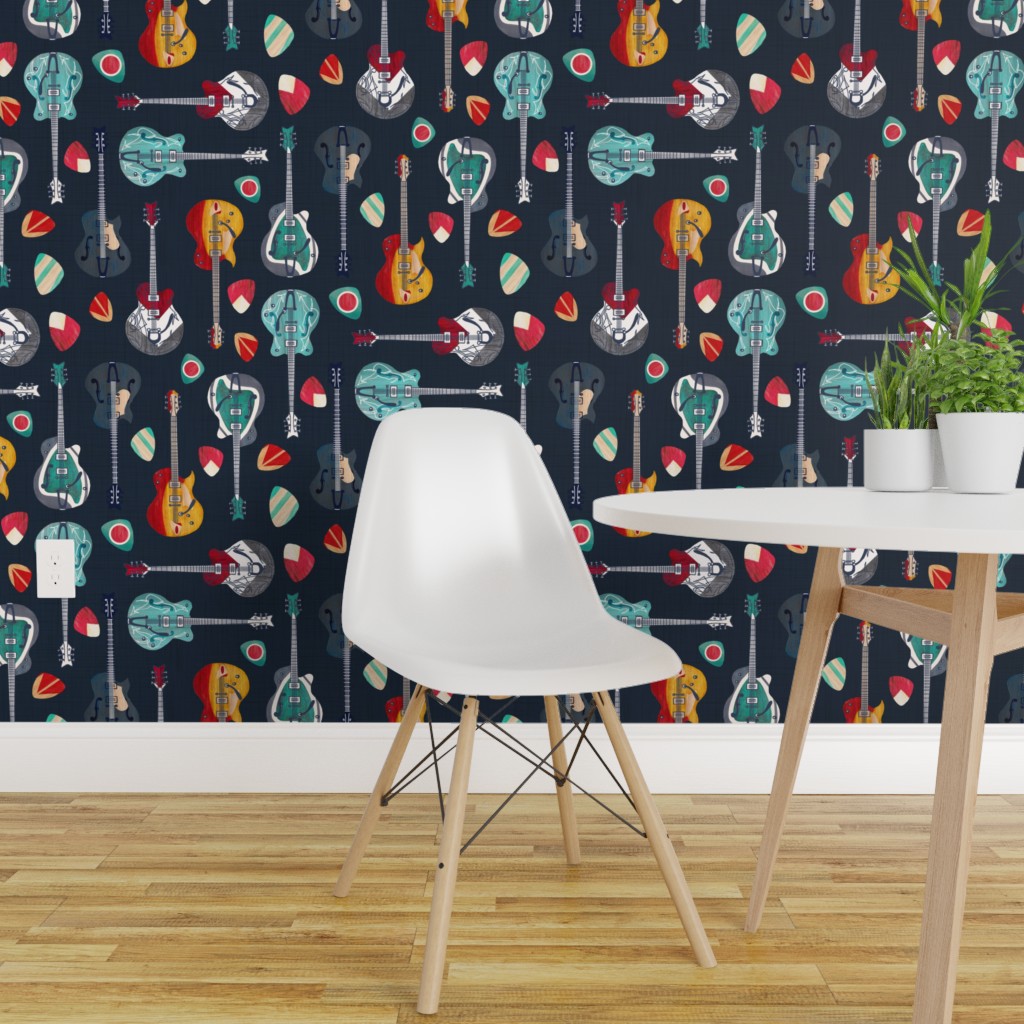 Peel & Stick Wallpaper 9ft x 2ft - Rockabilly Rock Guitar Retro