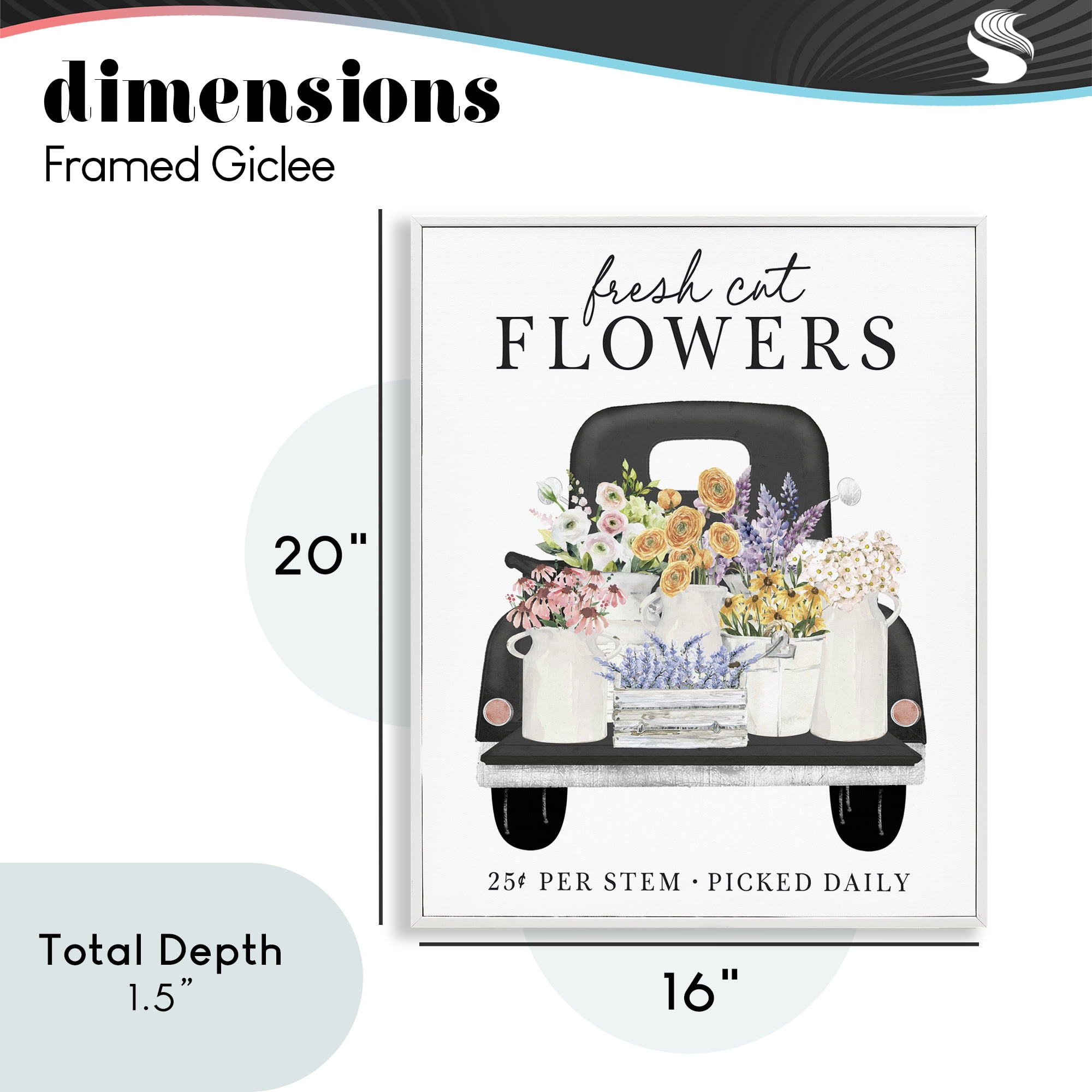 Fresh Flowers Picked Daily White Framed Giclee Art, design by Lettered and Lined