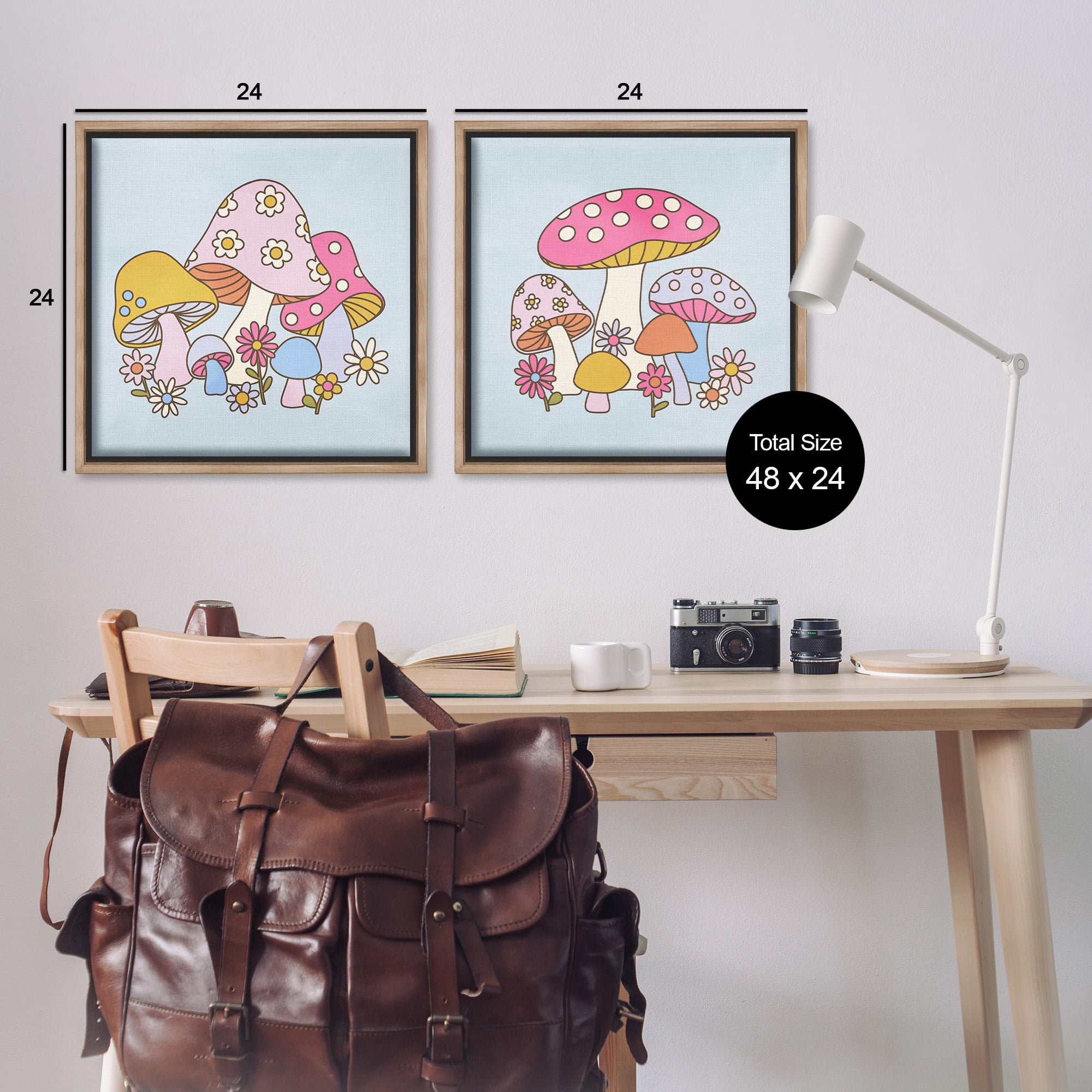 Stupell Industries Groovy Floral Mushrooms Botanical & Floral Painting Brown Floater Framed Canvas Art Print Wall Art, 25 x 25, Set of 2