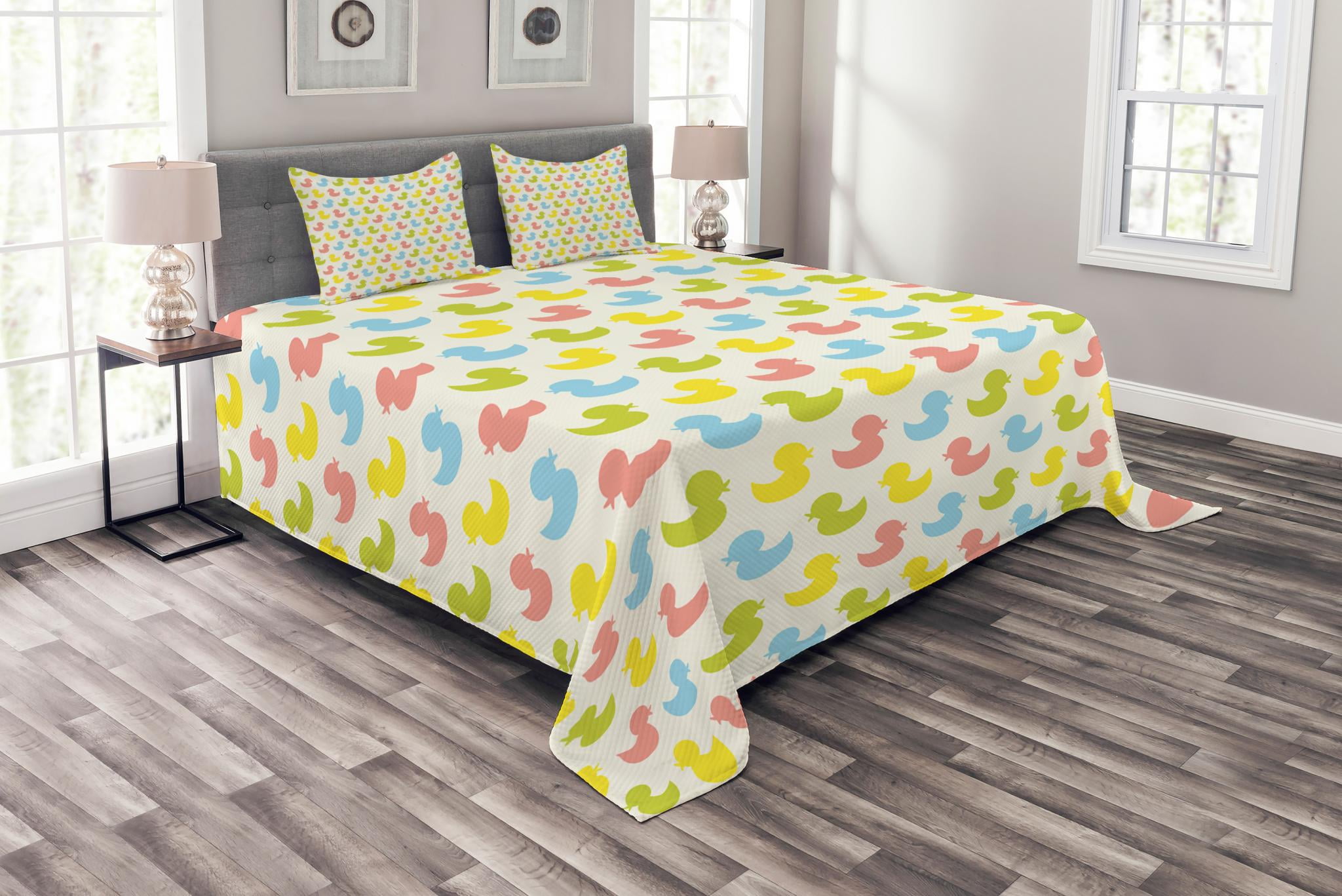 Rubber Duck Bedspread Set Queen Size, Colorful Ducklings Baby Animals ...