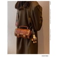 thumbnail image 6 of Women's Vintage Boston Bag Top Handle Satchel Purse Wide Strap Crossbody Handbag with Pom Pom Charm, 6 of 7