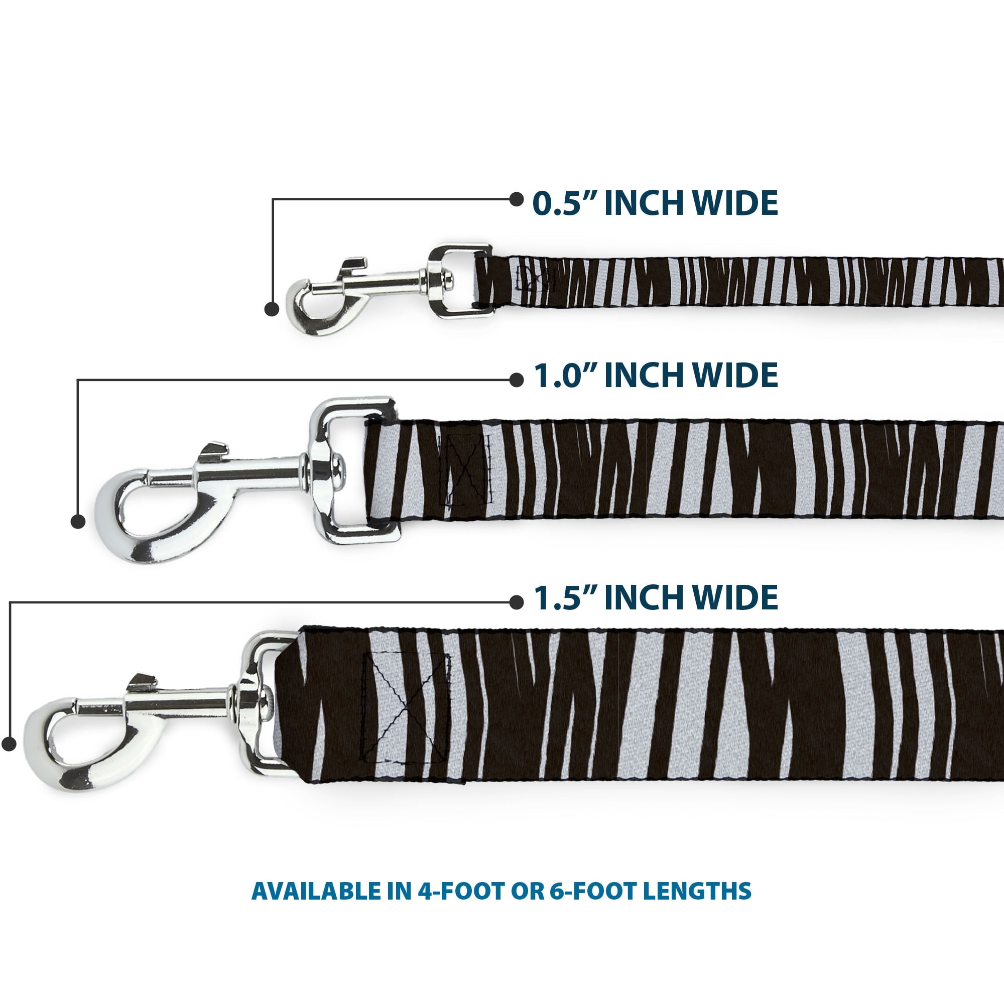 Buckle-Down Pet Leash, Dog Leash, Zebra, 6 Feet Long 1.0 Inch Wide