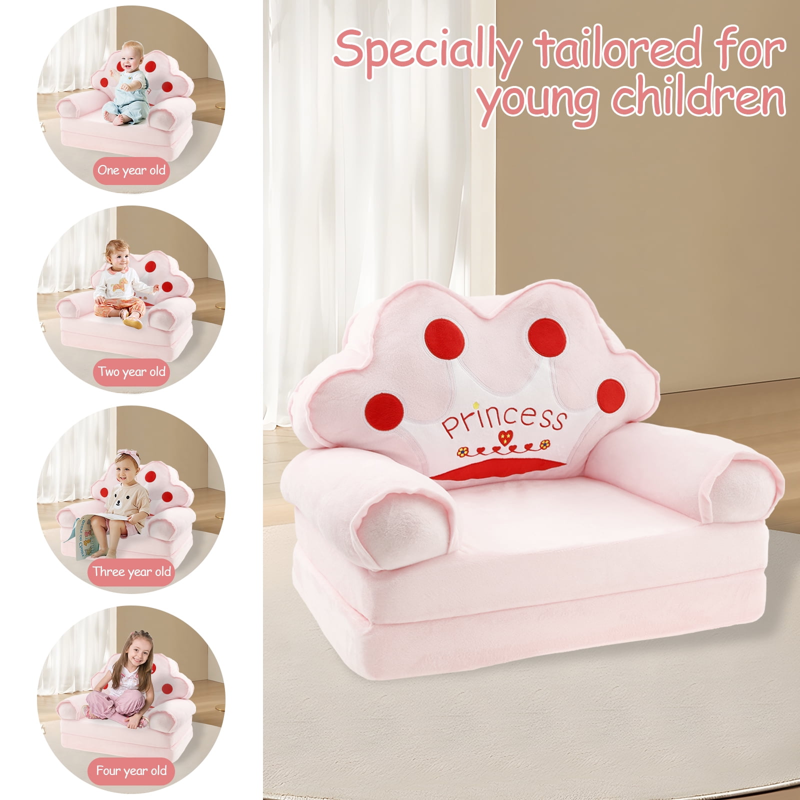 Toddler Chair Comfortable Kids Sofa Bed Foldable Toddler Couch Lightweight Baby Lounge Chair Portable Couch for 1 to 4 Years Old Kids