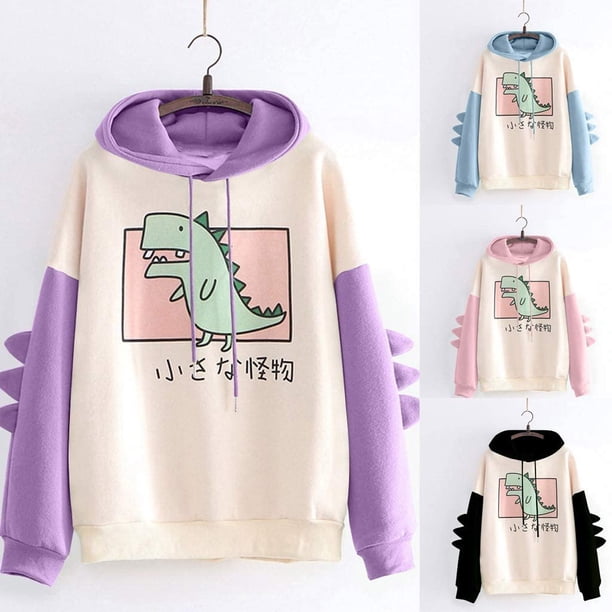Boxinay, sudaderas con capucha de manga larga de dinosaurio bonito para chicas adolescentes para mujeres, suéteres holgados informales, sudaderas con capucha, suéter, Tops, camisas Adepaton HMFJ302-1