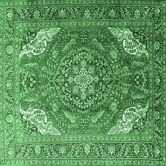 Ahgly Company Indoor Square Persian Emerald Green Traditional Area Rugs, 7' Square
