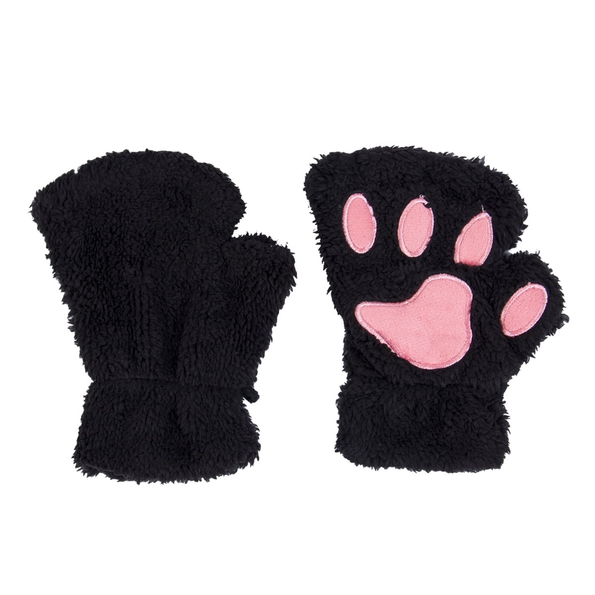 Cat Paw Gloves Cute Kitten Furry Paws Costume Winter Fingerless Mitten Glove for Kids Women 