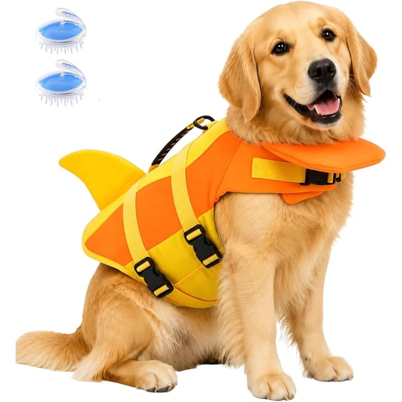 Dog Life Jacket with Chin Float – Adjustable Safety Vest for Puppies & Adult Dogs, High Buoyancy, Quick-Release Buckles, SizeX L Yellow(M) 