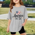 thumbnail image 2 of Girls' American 1776 2026 Print T Shirt Short Sleeve Crew Neck Independence Day T Shirt Grey 5 Y-6 Y, 2 of 4