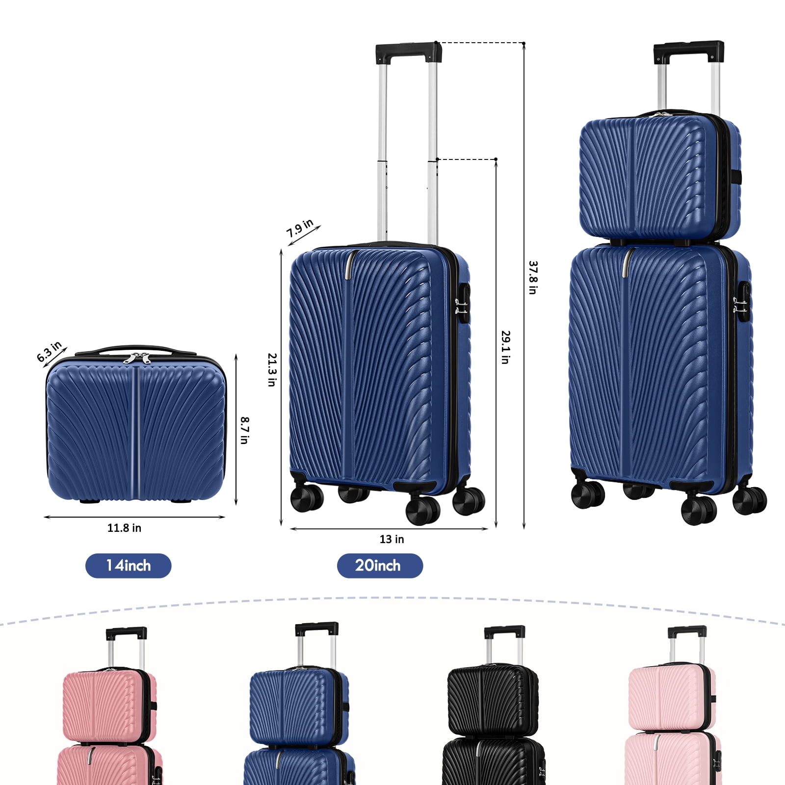 Travel Business Trip Striped Luggage Set PP 2 Piece (14"+20") Blue
