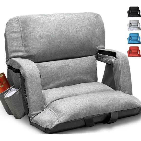 Wide Stadium Seats with Back Support, Exclusive Sofa Style Design Extra Thick Bleacher Chairs with Back and Cushion, 6 Reclining Positions - Ultimate Comfort for Sports Events (Grey, 22.5")