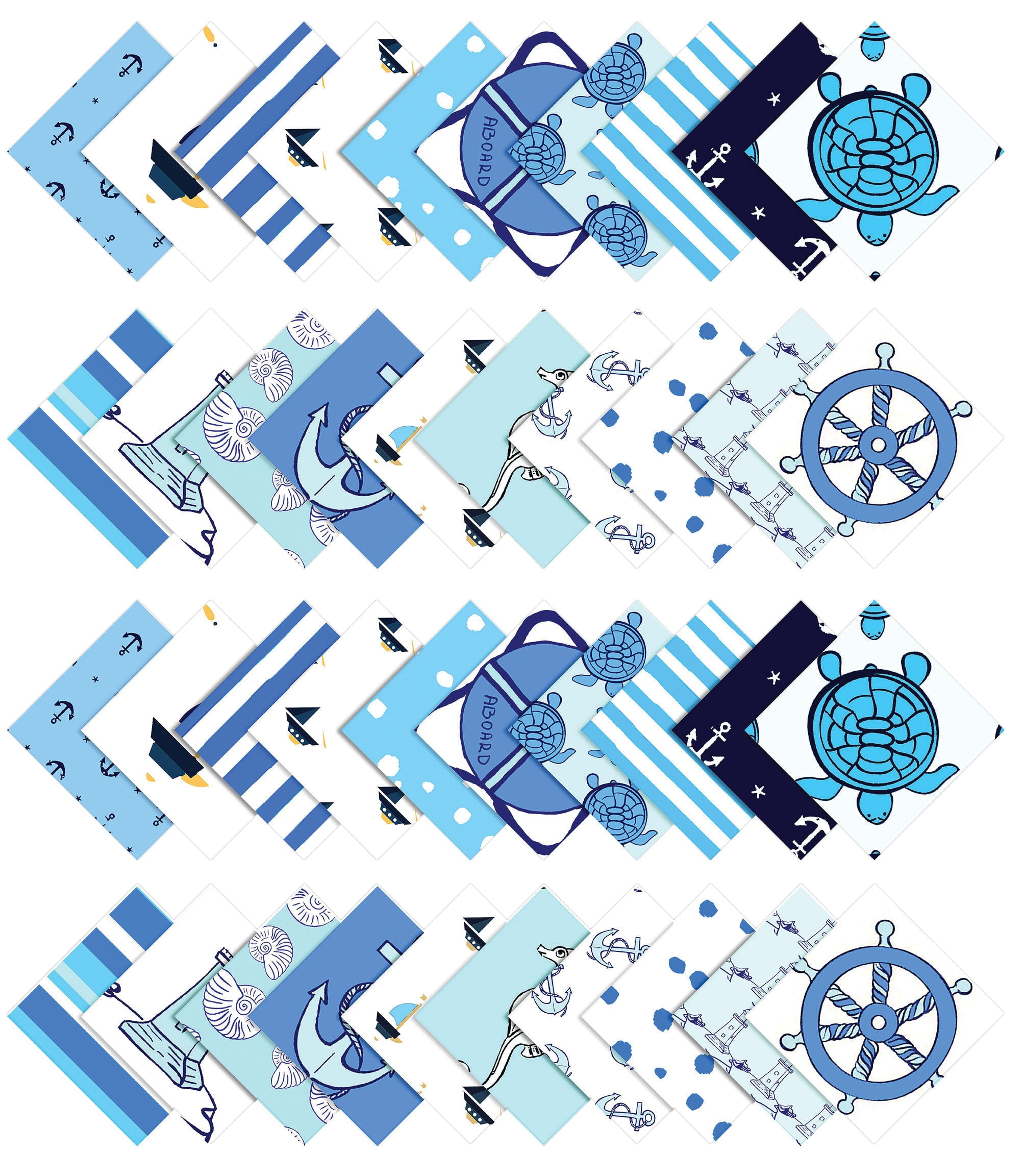Soimoi 40Pcs Nautical Print Precut Fabrics Strips Roll Up 1.5 inches Cotton Jelly Rolls For Quilting - Medium Blue