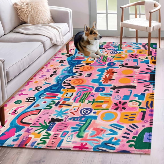 4'x6' Area Rugs, Colorful Abstract Indoor Outdoor Area Rug for Living Room Bedroom, Modern Artwork Oil Painted Washable Bathroom Rugs Kitchen Floor Carpet Mats Home Decor Aesthetic