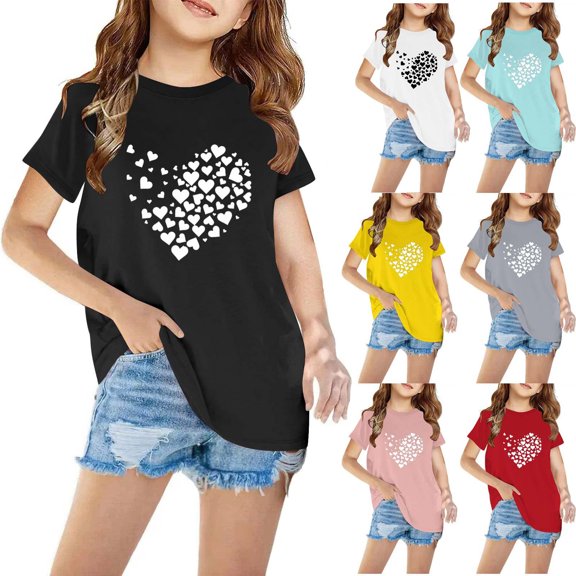 SROBPTY Child Boys Girls Tops Print Crew Neck Short Sleeve Casual Breathable Soft Everyday