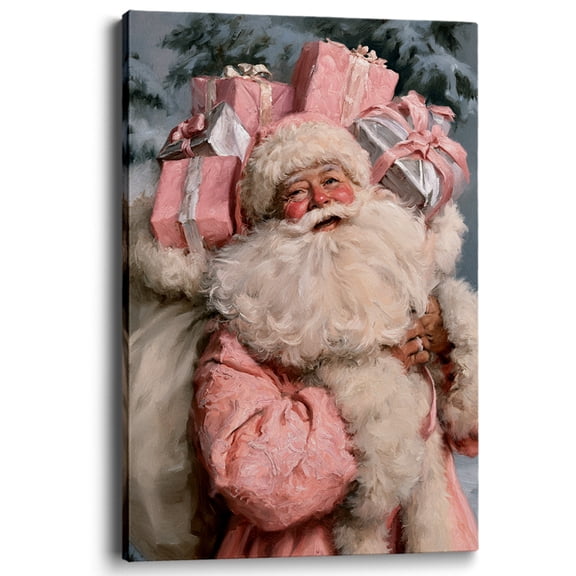 Wallume Store Pink Santa Claus Christmas Canvas Wall Art Living Room Decor 12x8 Inch