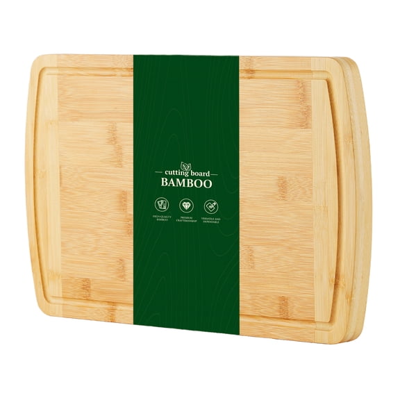 Bamboo Cutting Board, 16x10 in, 1 in Thick Wood Cheese Charcuterie Board with Deep Juice Groove & Built in Handle, Butcher Chopping Block for Kitchen