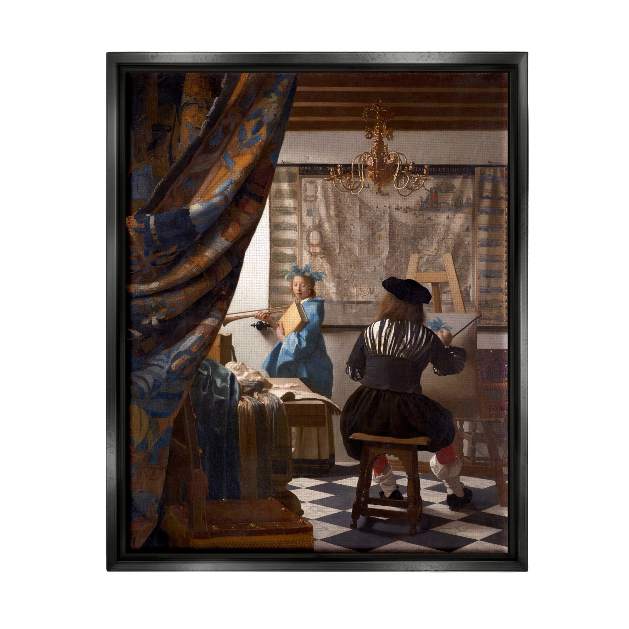 Stupell Industries Allegory of Painting Johannes Vermeer Classical Portrait Painting Luster Gray Floating Framed Canvas Print Wall Art, Design by one1000paintings