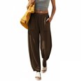 thumbnail image 3 of Feancey Barrel Sweatpants Women High Waisted Casual Baggy Pants Solid Color Loose Fit Wide Leg Pants Fashion Lounge Trouser with Pockets Brown L, 3 of 10