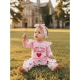 thumbnail image 6 of Loicainy Baby Toddler Girls 3 Piece Valentine's Day Outfit 3 6 9 12 18 Months Long Sleeve O Neck Letter Heart Bow Print Jumpsuit Headband Elastic Waist Pants Clothes Set, 6 of 9