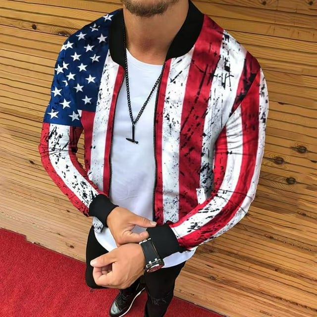 Dvkptbk Men's Printed Zipper Jacket Casual Small Stand-up Collar Jacket Spring Fall Jacket Long-sleeved Lightweight Jacket