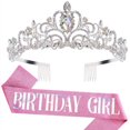 thumbnail image 2 of Eosunjian 2Pcs/Set Women Shiny Rhinestone Birthday Tiara Crowns Belt Set Girls Princess Crown with Combs Birthday Party Decoration, 2 of 13