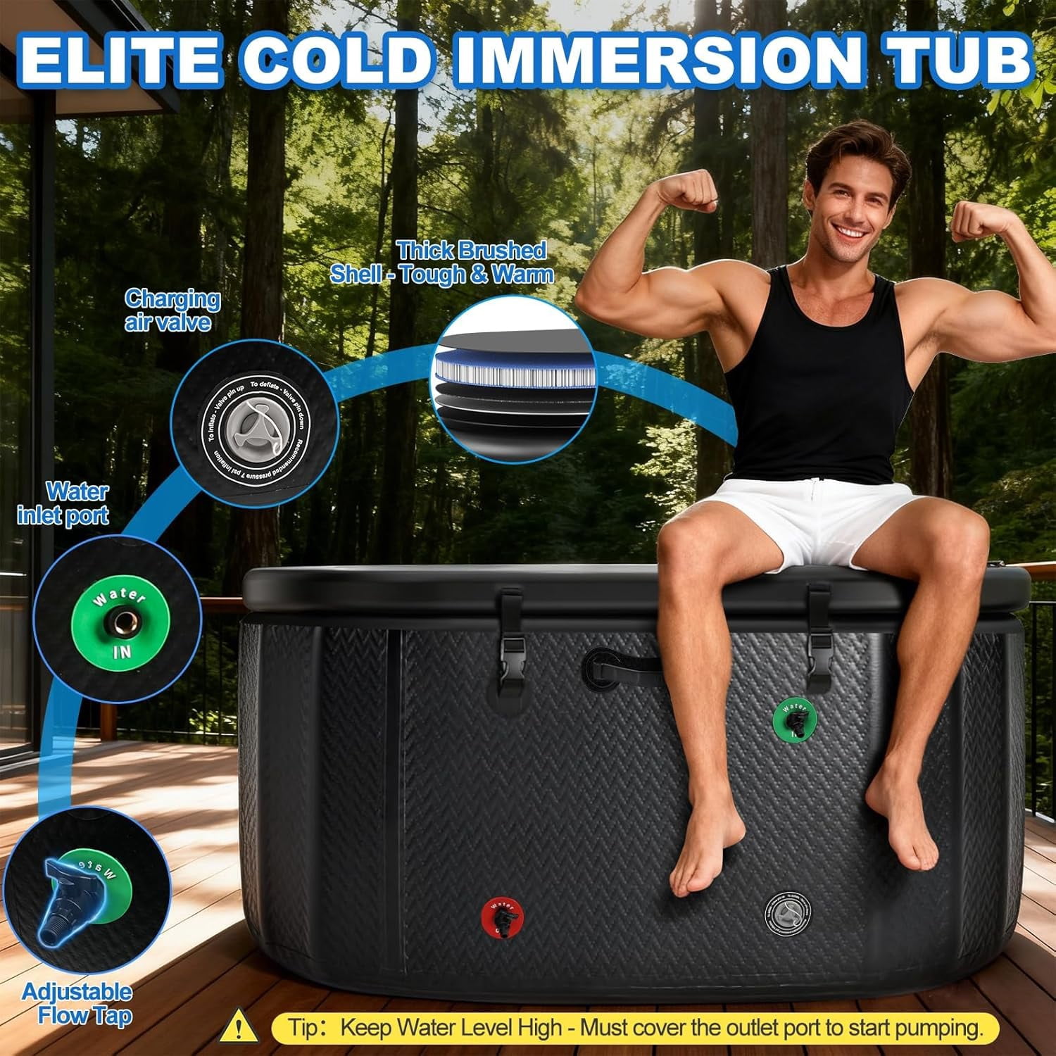 Esheno Ice Bath Tub 248 Gallon with Cover Storage Bag Hot Cold Plunge for Athletes Home Gym Black
