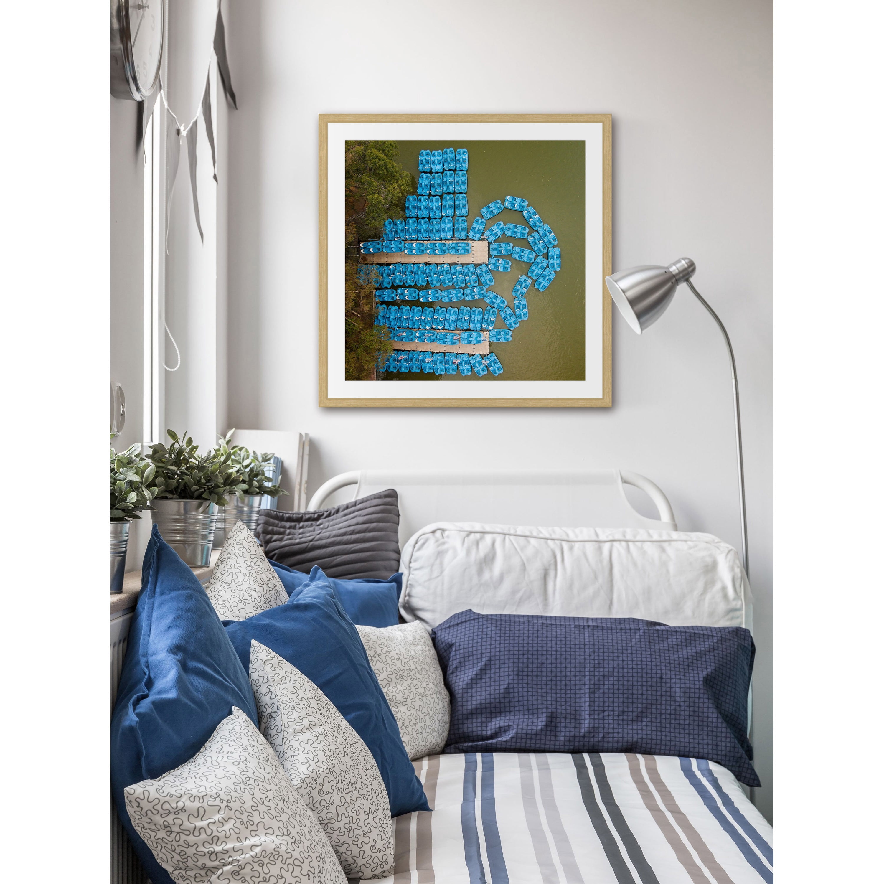 Marmont Hill "Blue Paddleboats" by Karolis Janulis Framed Painting Print