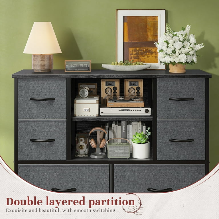 grey dresser with hutch Enhomee Tall Dresser with Cabinet and Ten Drawers, Gray, 48 inch*38 inch, Adult Unisex, Size: 48H X 38L X 11.8W