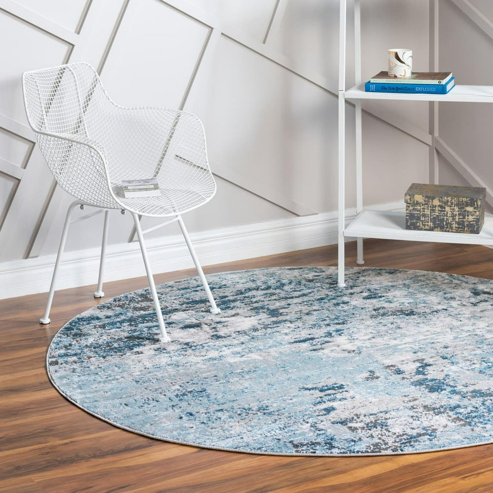 Leipzig Collection Round Rug ‚Äì 6 Ft Round Blue LowPile Rug