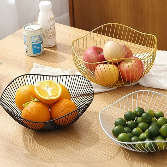 mmirethe Exquisite Appearance Metal Fruit Basket Wide Application Modern Style Multifunctional Sturdy black Oblique large 1Set