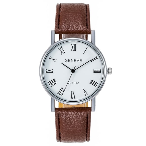 Men’s Quartz Wrist Watch Vintage Roman Numeral Round Dial Dress Watch Adjustable PU Leather Strap Polished Stainless Steel Case Business Casual Daily Wear Watch Gift
