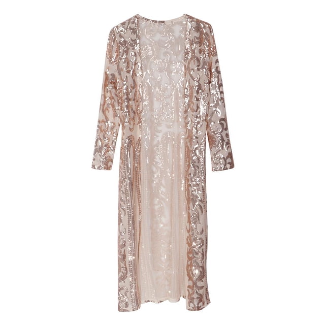 lionlar Manteau Long Cardigan Ouvert à Sequins pour Femmes Doré