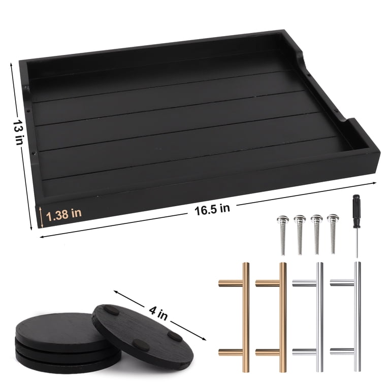 Sxnows Large Wood Serving Tray with Metal Handles photo 2