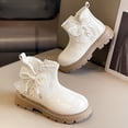 thumbnail image 3 of Ankle Boots for Girls Lace Pearl Bow Winter Warm Casual Leather Zipper Booties Round Toe Antislip Lug Sole Kids Short Boots 9 Toddler White, 3 of 6