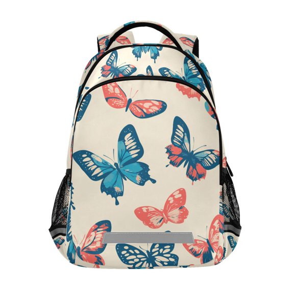 FORMRS Unisex Backpack Elementary School Travel Bookbag with Reflective Stripes, Green Butterflies