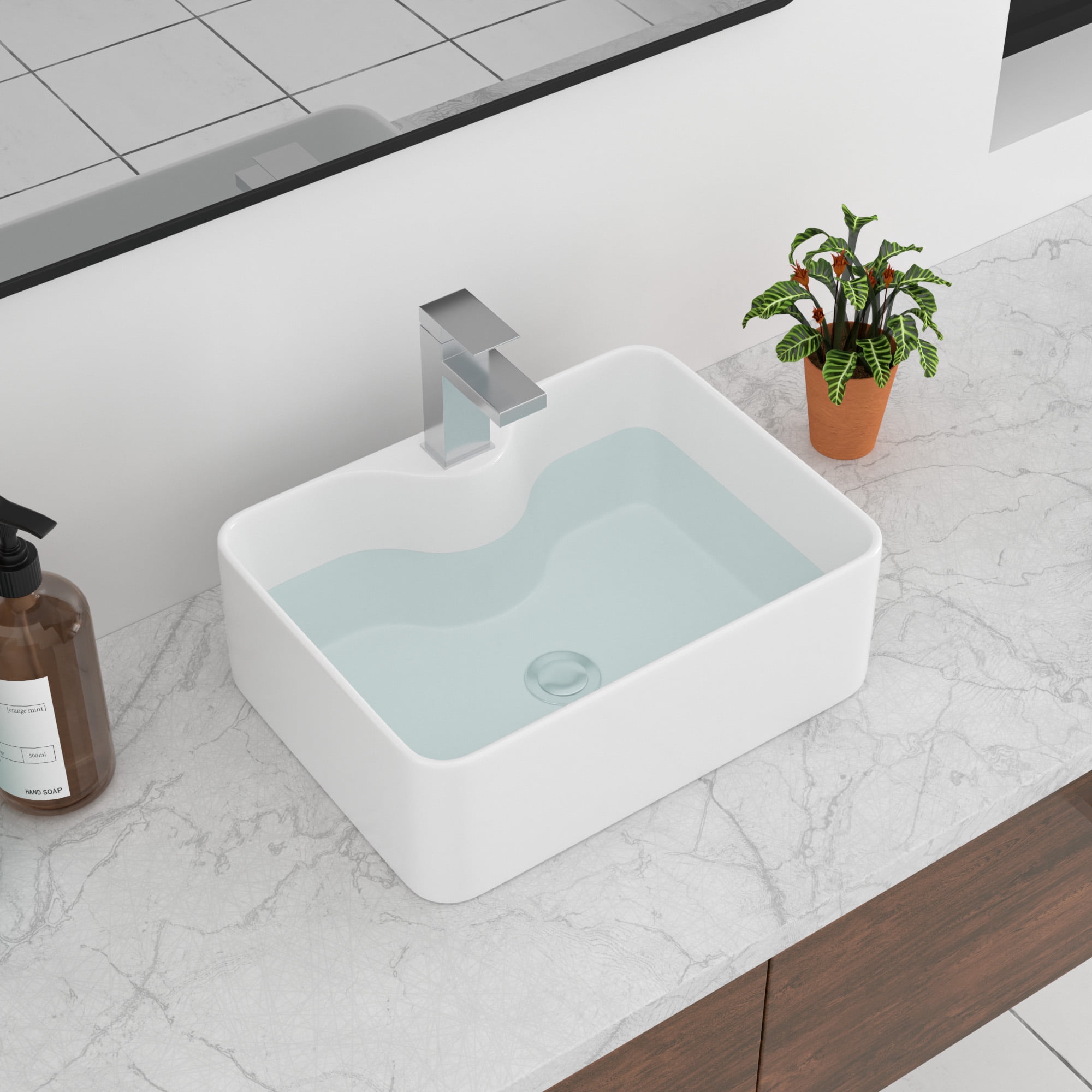 Mocoloo Bathroom Sink 16"x12" Rectangle Above Counter White Porcelain Ceramic Modern Vanity Sink Art Basin with Faucet Hole