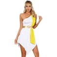 thumbnail image 1 of Oyolan Costume de Jeu de Rôle Grec Romain Ancien pour Femmes Robe à Ourlet Irrégulier avec Bandeau Jaune P, 1 of 6