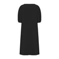 thumbnail image 6 of Wlylongift Cotton Linen Below the Knee Dress Fashion Women Summer V-neck Doll Dress Solid Color Short Sleeved Black Dress, 6 of 6