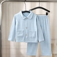 thumbnail image 2 of BLCHUNen 2 Piece Outfit Boy Clothes Lapel Neck Button down Shirts and Pants Casual Loose Plaid Girl Clothes,130,Blue, 2 of 5
