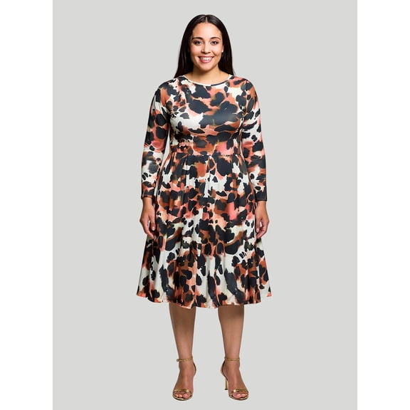 Plus Size Animal Pleated Fit N Flare Midi Dress