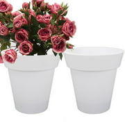 Worth Garden 12 Inch Round Planter Indoor Outdoor Set of 2 White Plastic Flower Pot for Plants Modern Lightweight Unbreakable Large Containers in House Home Office