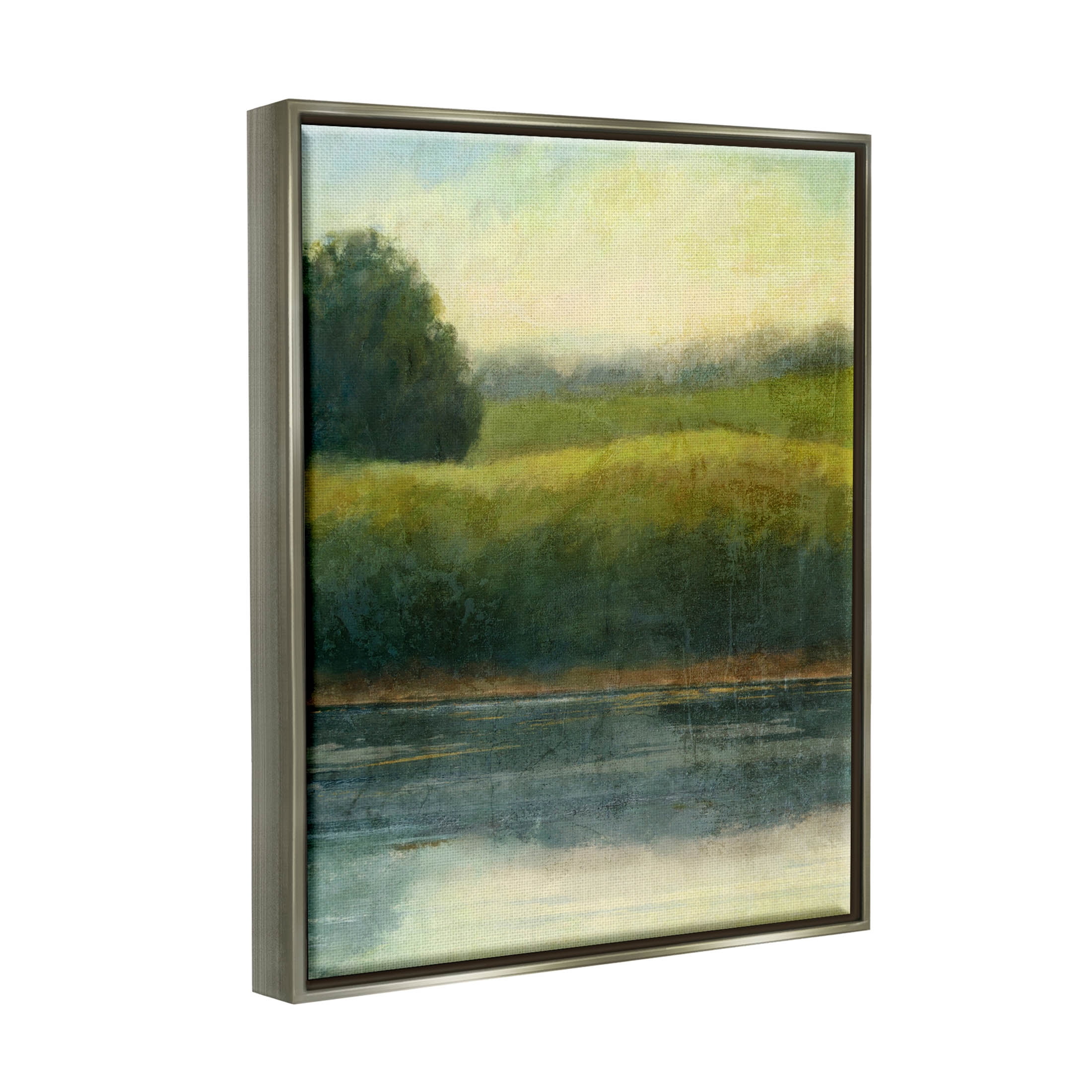 Rural Pond Grassland Nature Landscape Graphic Art Luster Gray Framed Art Print Wall Art