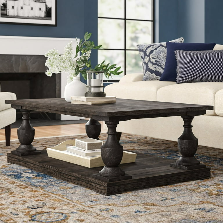 Shameka Solid Wood Floor Shelf Coffee Table with Storage