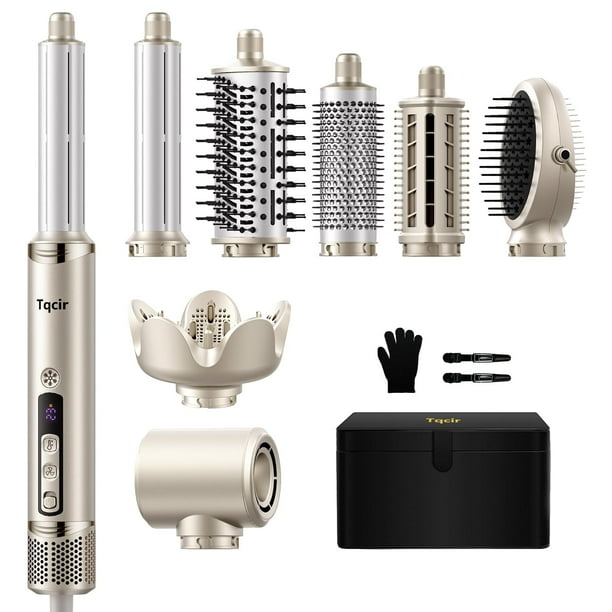 Tqcir Cepillo profesional para secador de pelo y estilizador de aire caliente 8 en 1, potente multiestilizador con rizador automático con estuche de almacenamiento, rizador de secado rápido, alisador,