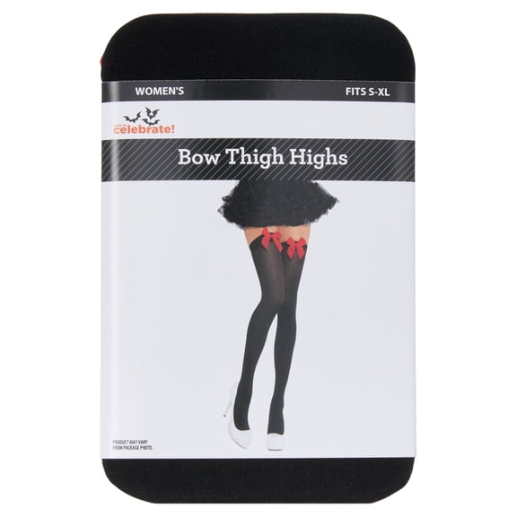 Bow Thigh High Tights Costume Accessory for Adults, Black and Red, S-XL, Halloween by Way To Celebrate