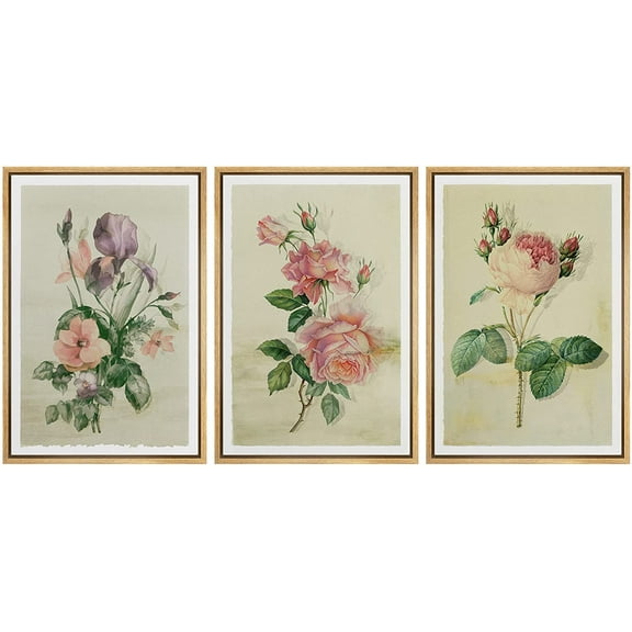 wall26 Framed Canvas Print Wall Art Set Pastel Watercolor Rose Daisy Flowers Nature Floral Illustrations Modern Art Rustic Botanical Relax/Calm for Living Room, Bedroom, Office - 24"x36"x3