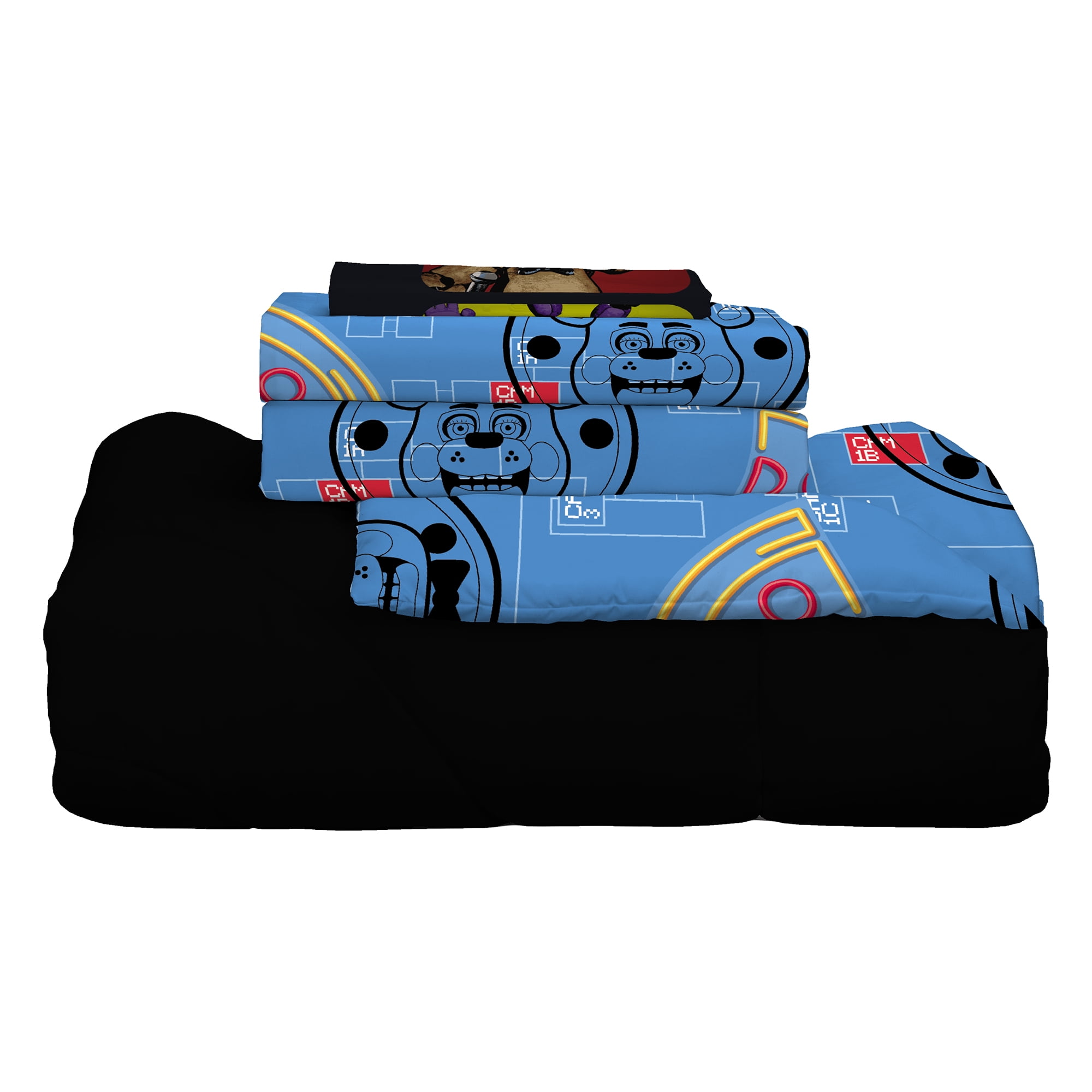 Five Nights at Freddy's Kids 4 Piece Black Blue Reversible Comforter, Bed in a Bag, Twin